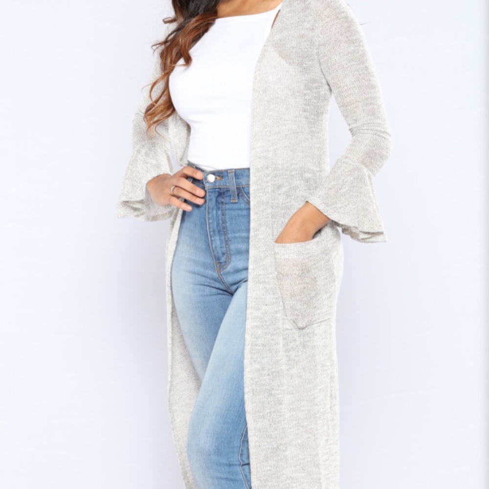 ✨ Glitter Taupe Bell Sleeve Duster